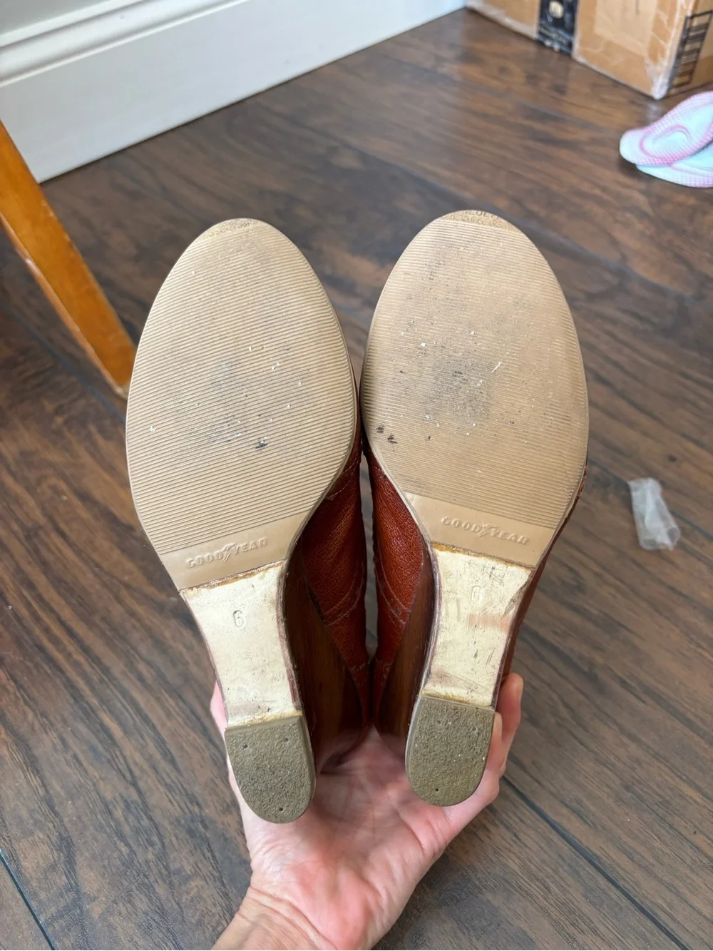 Congac Leather Lace-Up Oxford Wedges